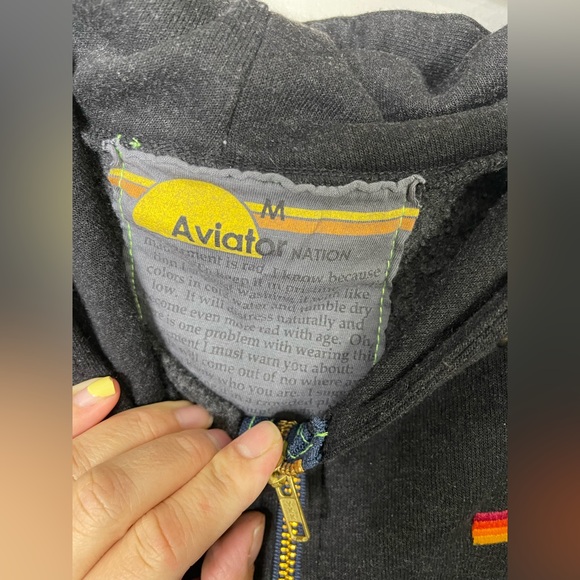 AVIATOR NATION Rainbow Rib Charcoal Gray full zip hoodie rainbow cuffs MEDIUM - Picture 5 of 7